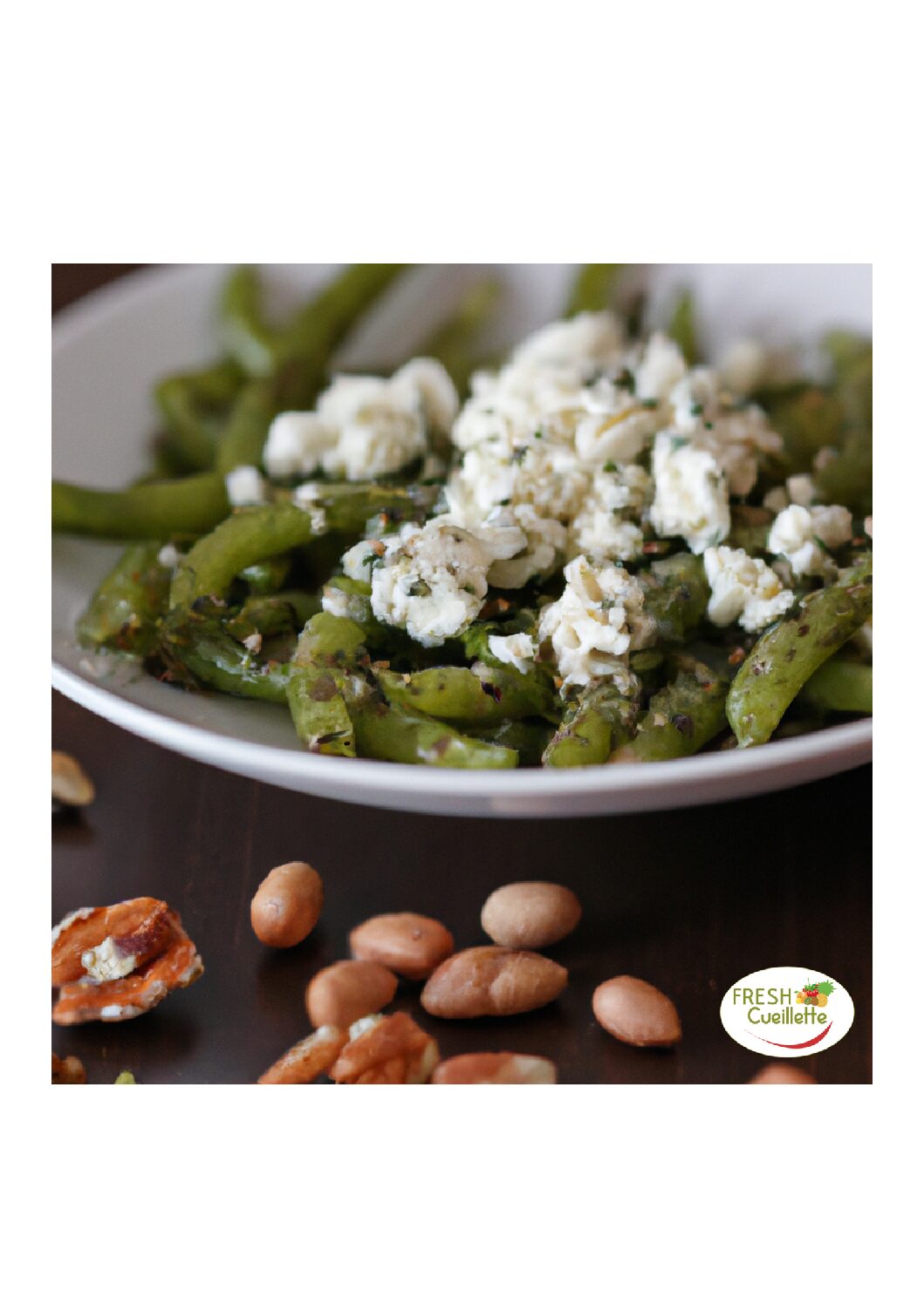 Salade tiède de haricots verts, noisettes et feta